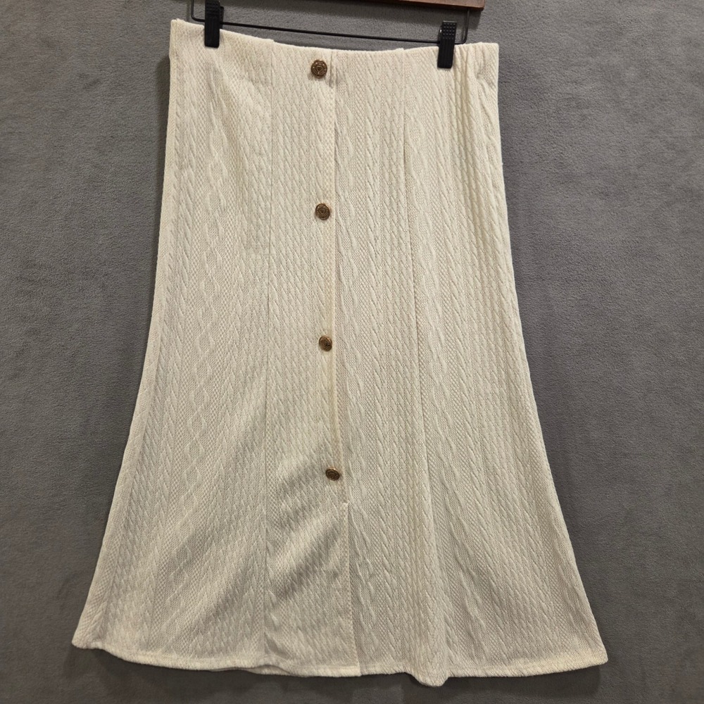 Meg‎ & Margot Cable Knit Midi Skirt Womens Small Button Front Coastal Cottage